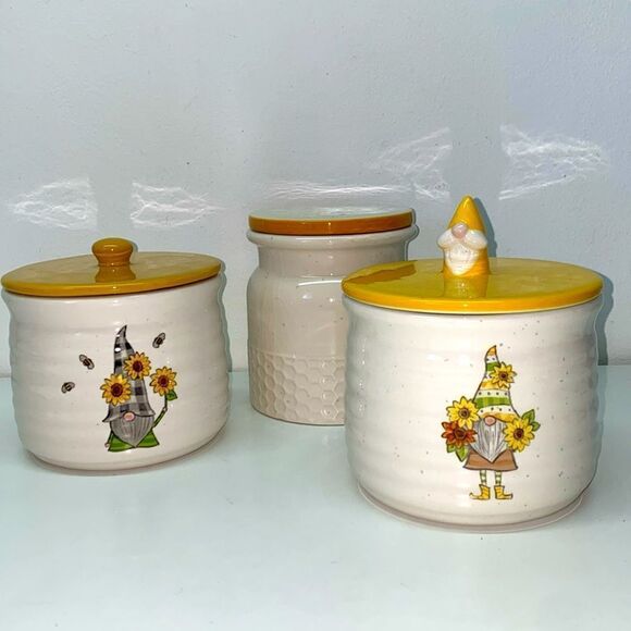 🔥 spring 3 pc set FlOWER SPRING Canister, Cookie Jar, NEW - Picture 1 of 9